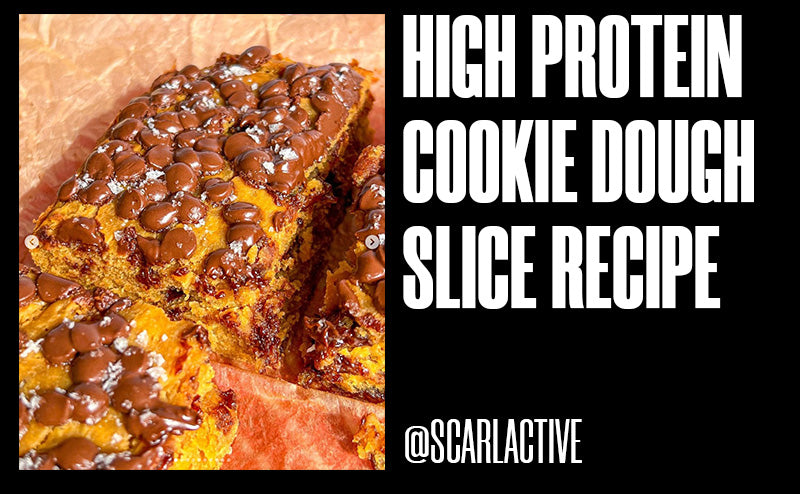 High protein cookie dough slice with fudgy chocolate chips
