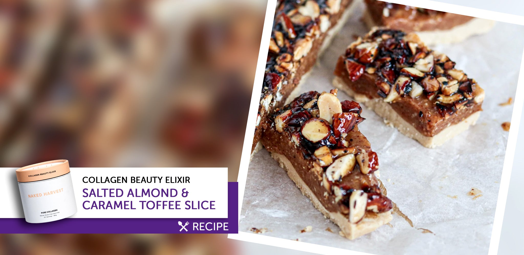 Salted Almond & Caramel Toffee Slice w/ Collagen Beauty Elixir