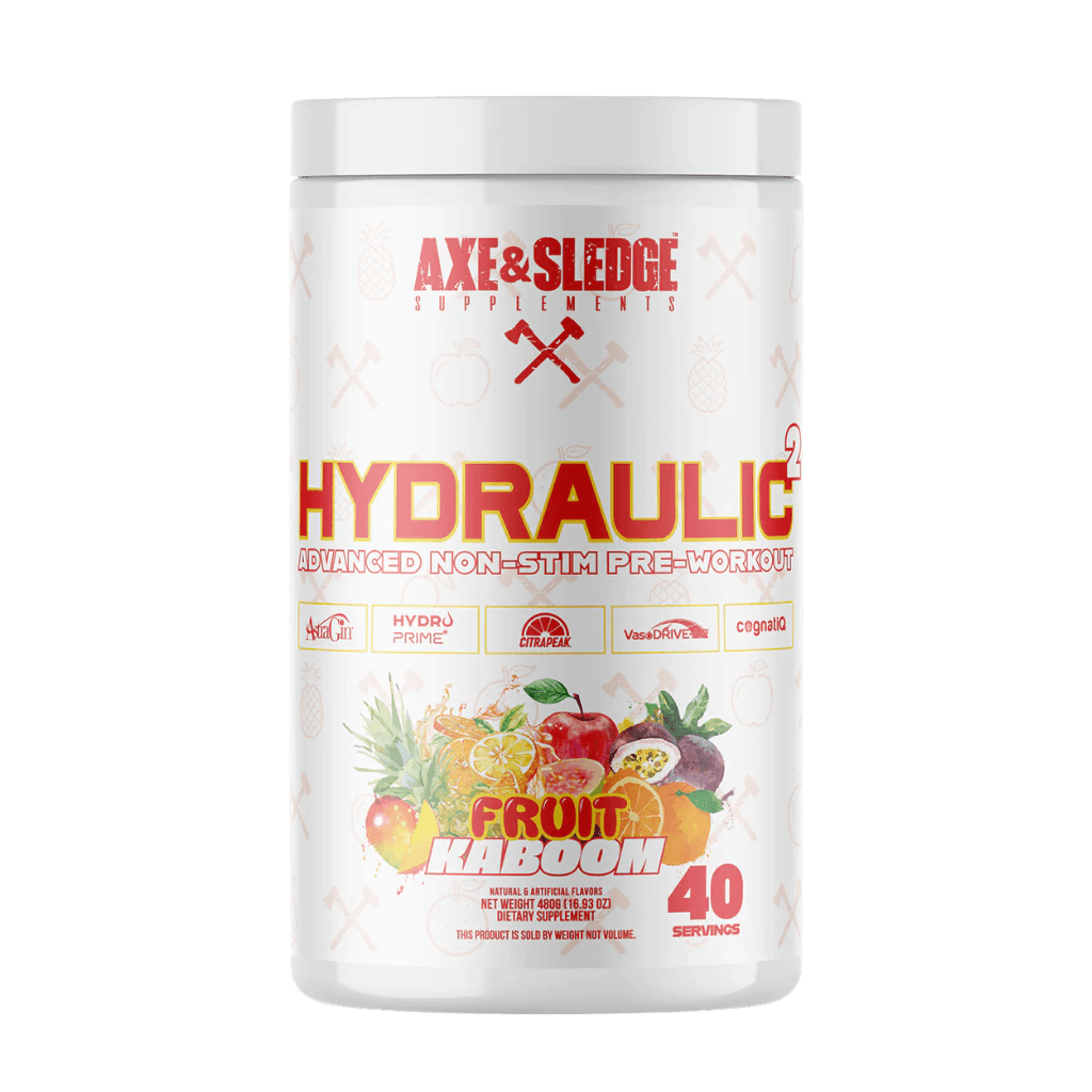 Hydraulic 2 (1) & Hydraulic 2 Axe & Sledge Caffeine free pre workout 40 Serves Fruit Kaboom