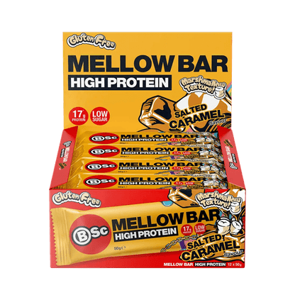 Protein Mallow Bar & Protein Mallow Bar BSC ( Body Science ) Protein bars Box of 12 Salted Caramel