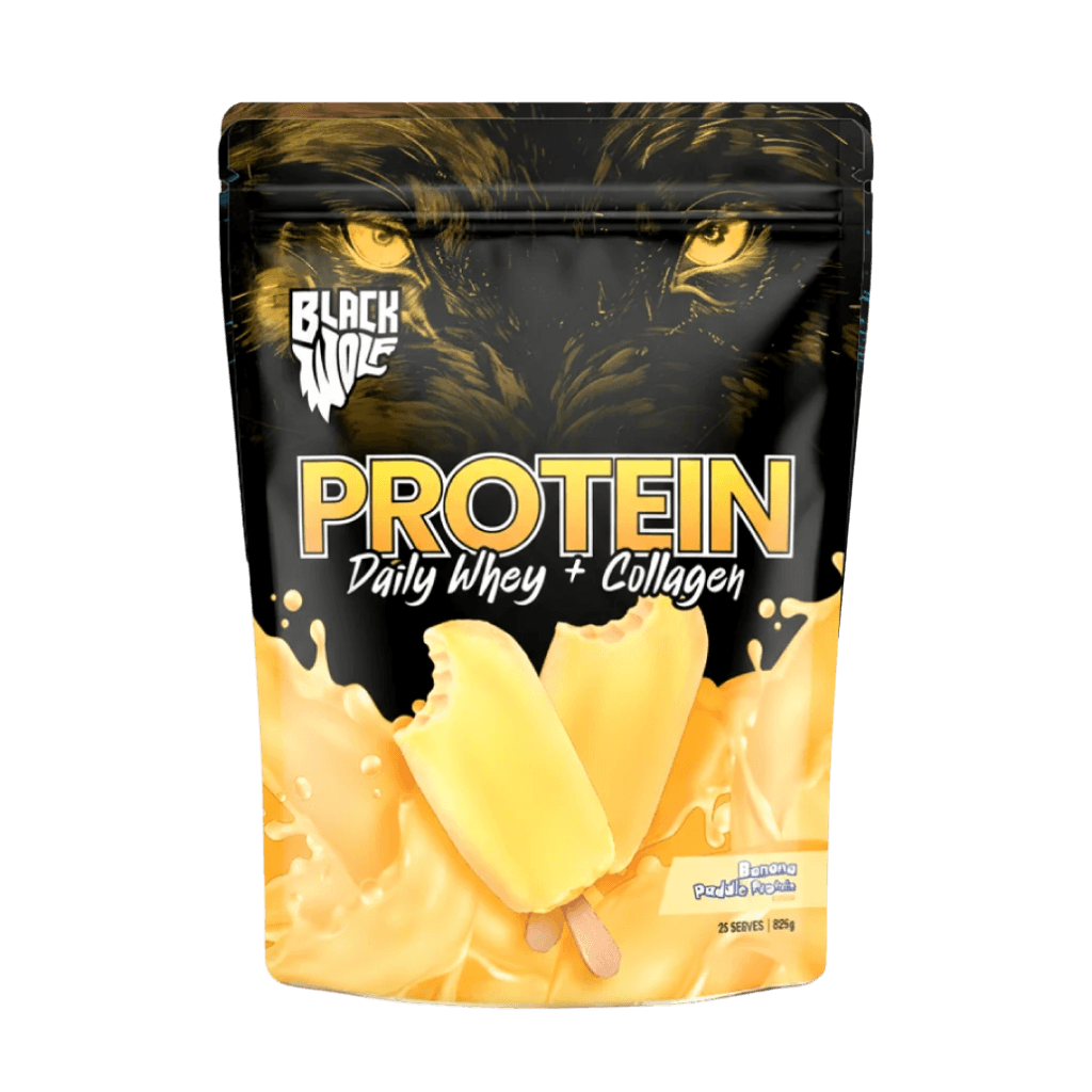 Daily Whey + Collagen & Daily Whey + Collagen Black Wolf Whey blend protein 25 Serves Banana Puddle