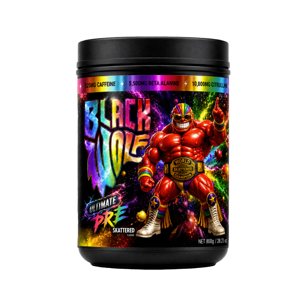 Ultimate Pre (1) & Ultimate Pre Black Wolf High stim pre workout 50/25 Serves Skattered