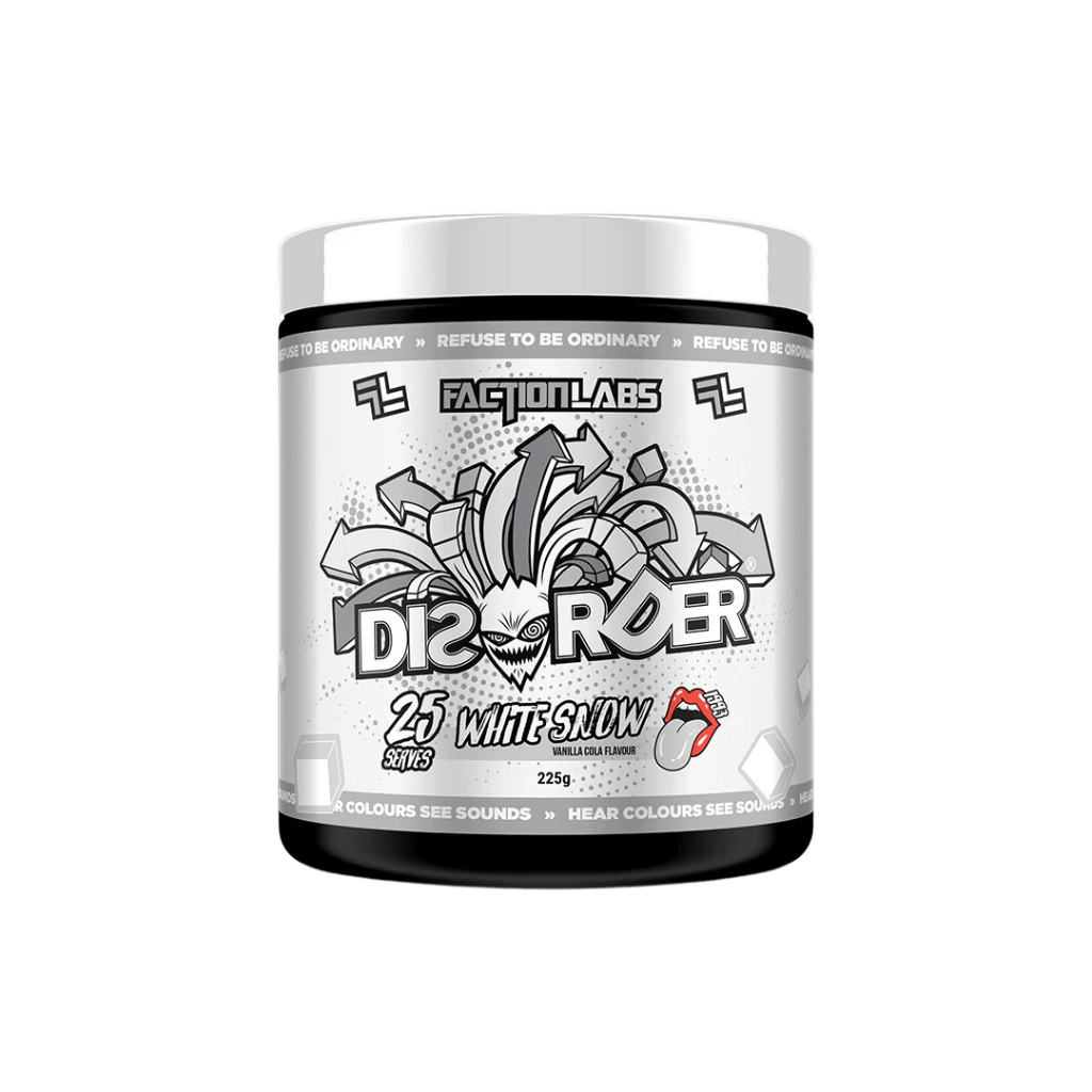 Disorder Faction Labs Medium stimulant pre workout powder 25 Serves White Snow