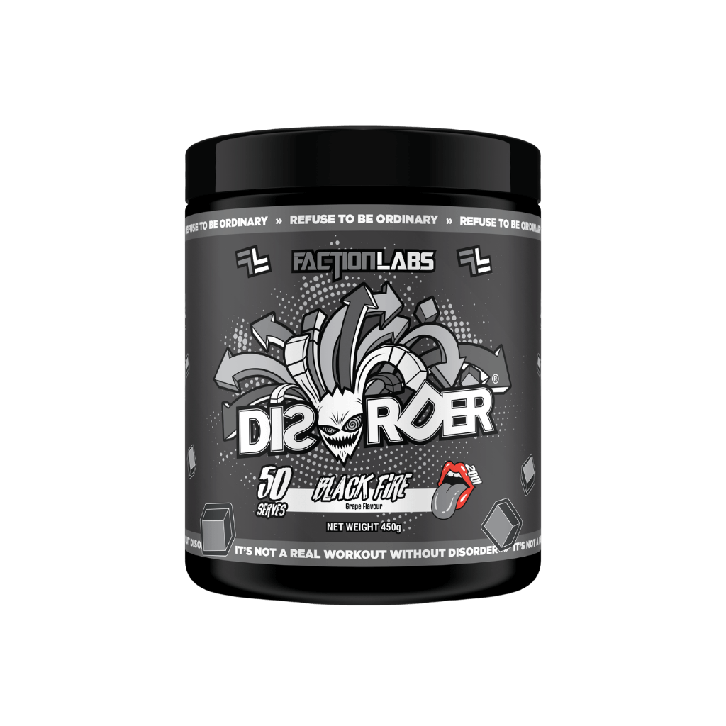 Disorder Faction Labs Medium stimulant pre workout powder 50 Serves Black Fire