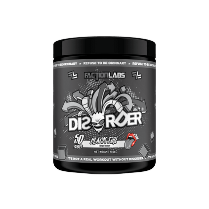 Disorder Faction Labs Medium stimulant pre workout powder 50 Serves Black Fire