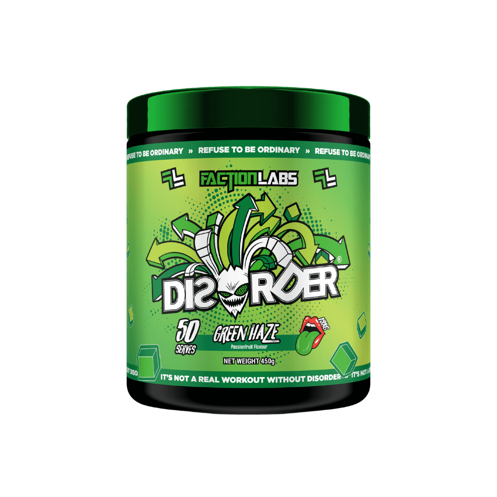 Disorder Faction Labs Medium stimulant pre workout powder 50 Serves Green Haze