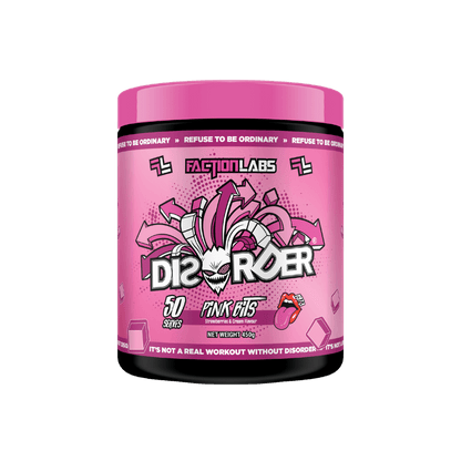 Disorder Faction Labs Medium stimulant pre workout powder 50 Serves Pink Bits