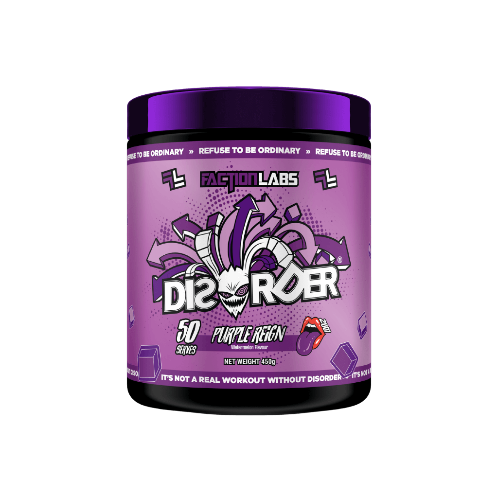 Disorder Faction Labs Medium stimulant pre workout powder 50 Serves Purple Reign