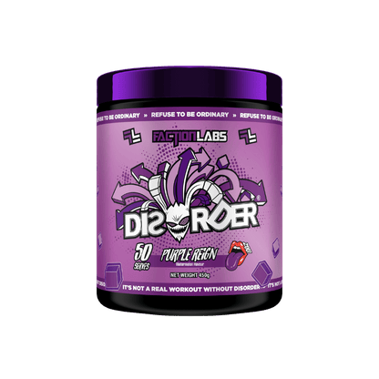 Disorder Faction Labs Medium stimulant pre workout powder 50 Serves Purple Reign