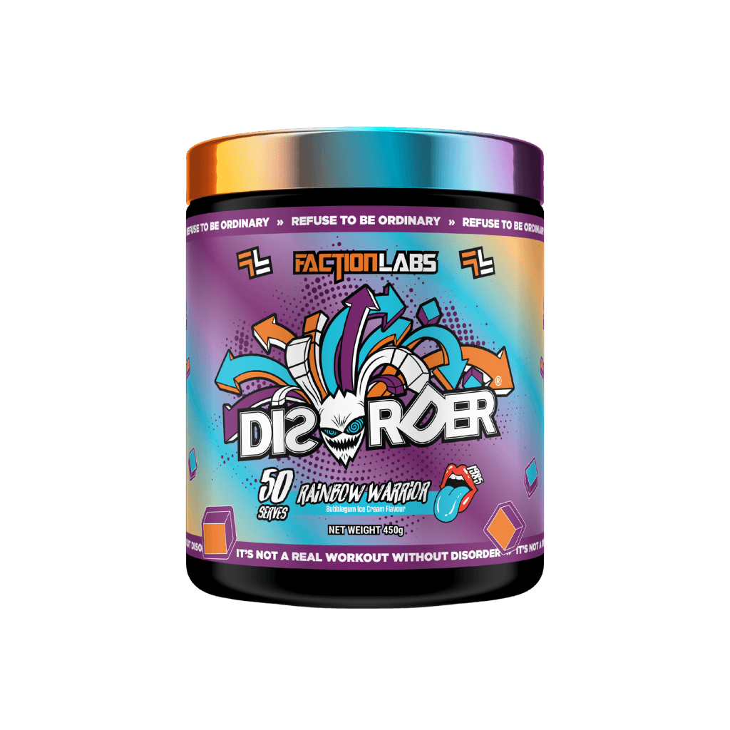 Disorder Faction Labs Medium stimulant pre workout powder 50 Serves Rainbow Warrior