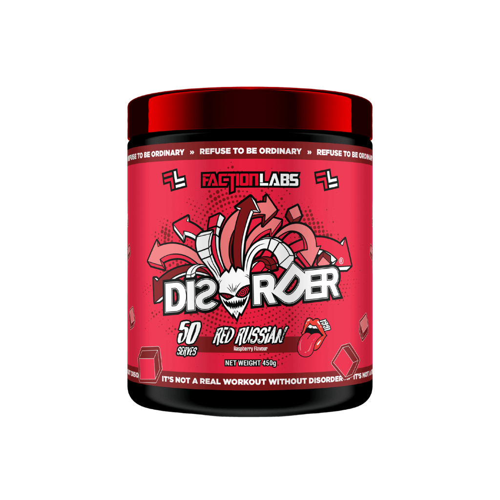 Disorder Faction Labs Medium stimulant pre workout powder 50 Serves Red Russian