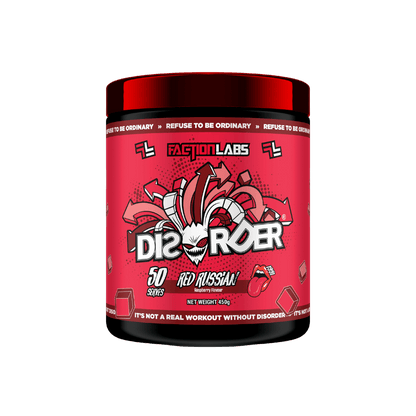 Disorder Faction Labs Medium stimulant pre workout powder 50 Serves Red Russian