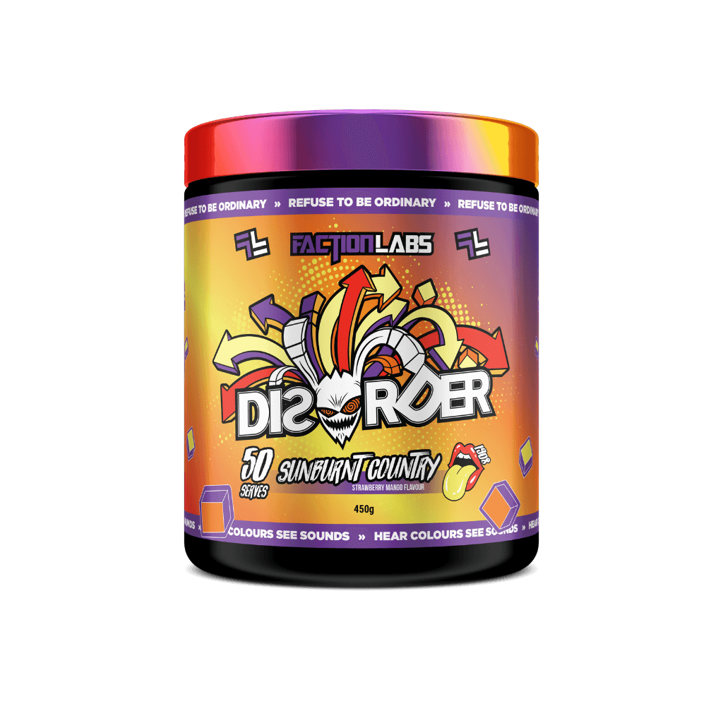 Disorder (3) & Disorder Faction Labs Medium stimulant pre workout powder 50 Serves Sunburnt Country
