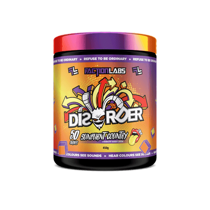 Disorder (3) & Disorder Faction Labs Medium stimulant pre workout powder 50 Serves Sunburnt Country