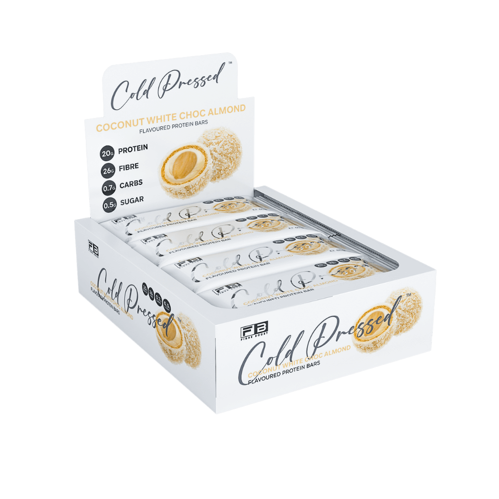 Cold Pressed Protein Bar (20) & FIBREBOOST-Cold-Press-Bar-Box12-WhiteChocAl