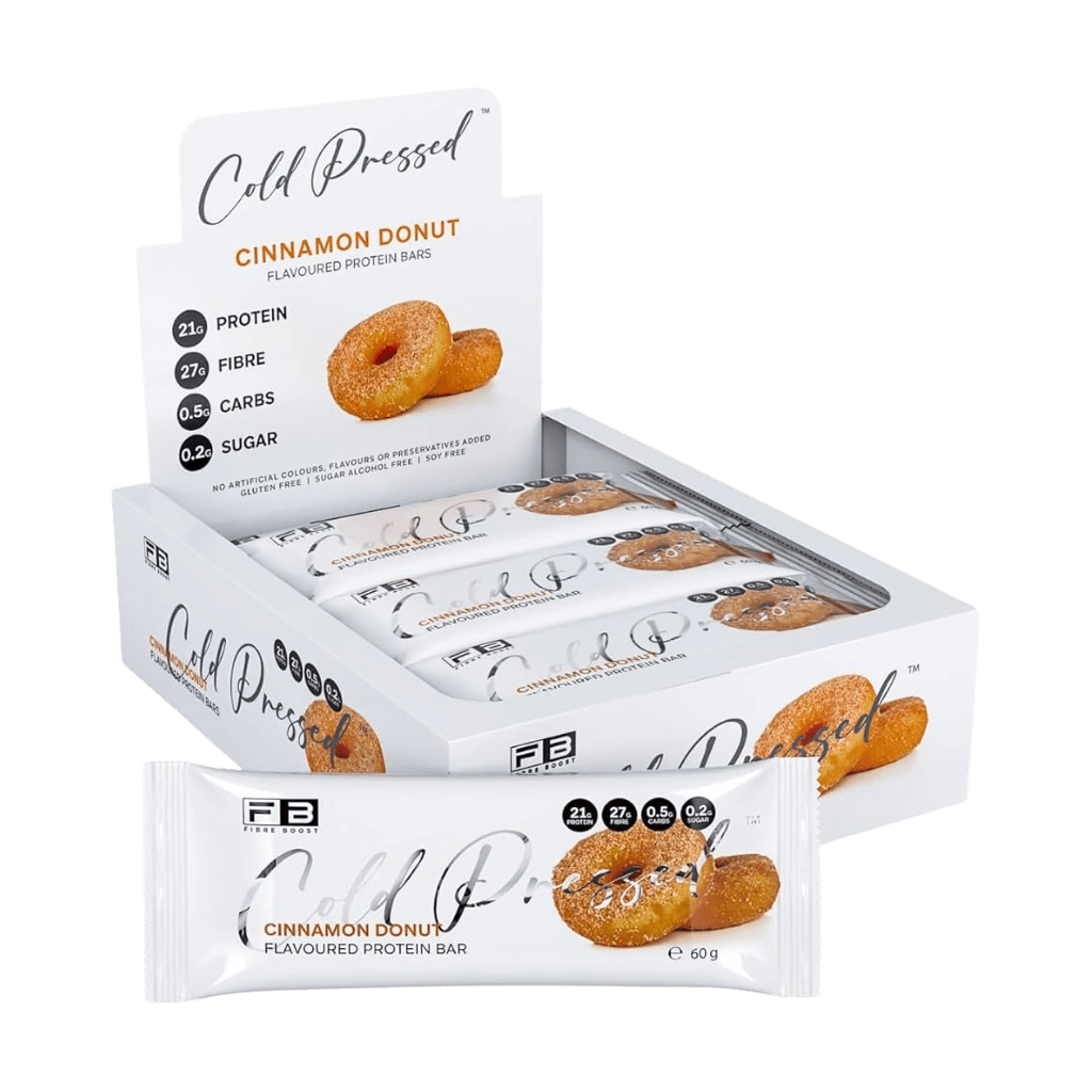 Cold Pressed Protein Bar Fibre Boost High protein bars Box of 12 Cinnamon Donut