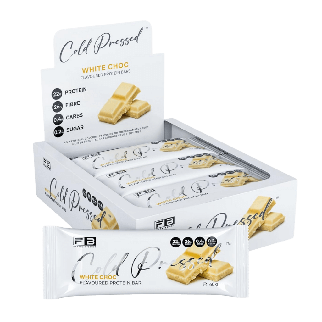 Cold Pressed Protein Bar Fibre Boost High protein bars Box of 12 White Choc