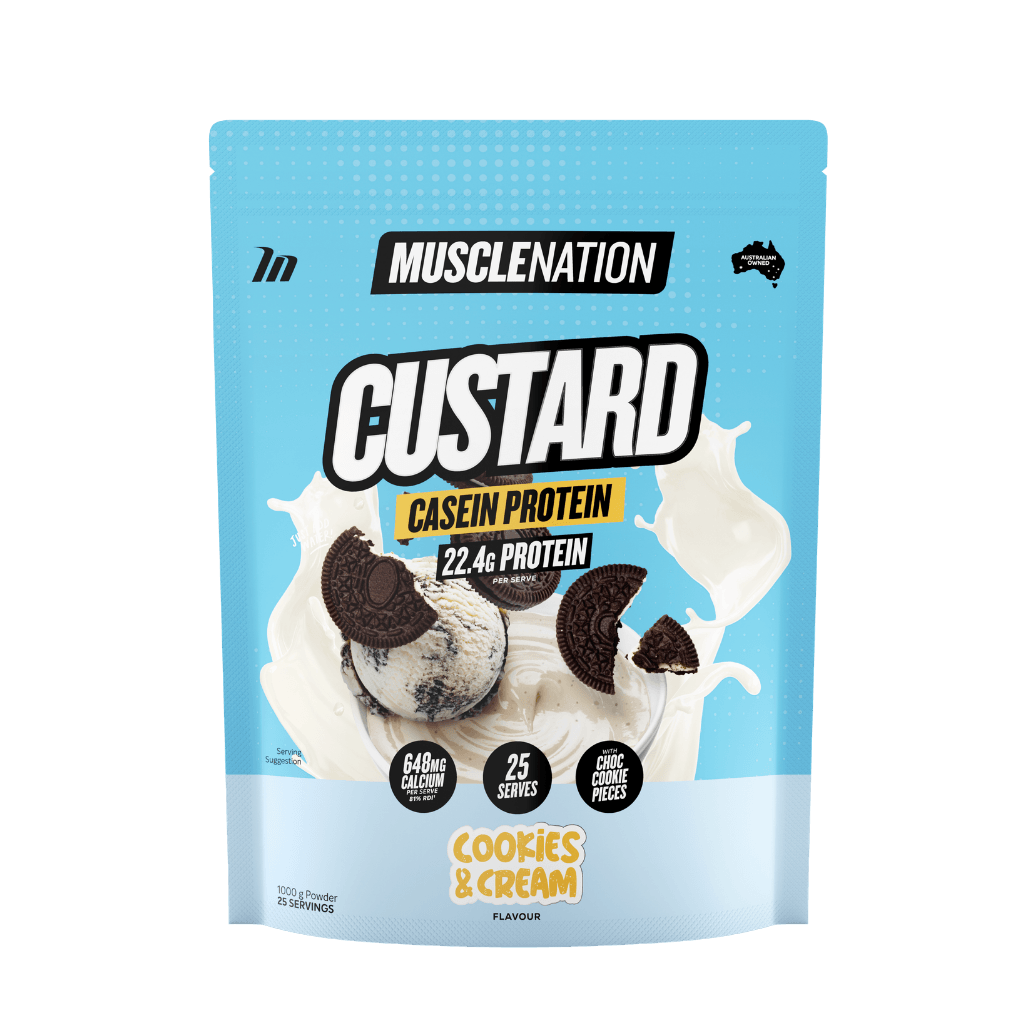 Muscle Nation Casein Custard Muscle Nation Casein protein 25 Serves (1kg) Cookies and Cream
