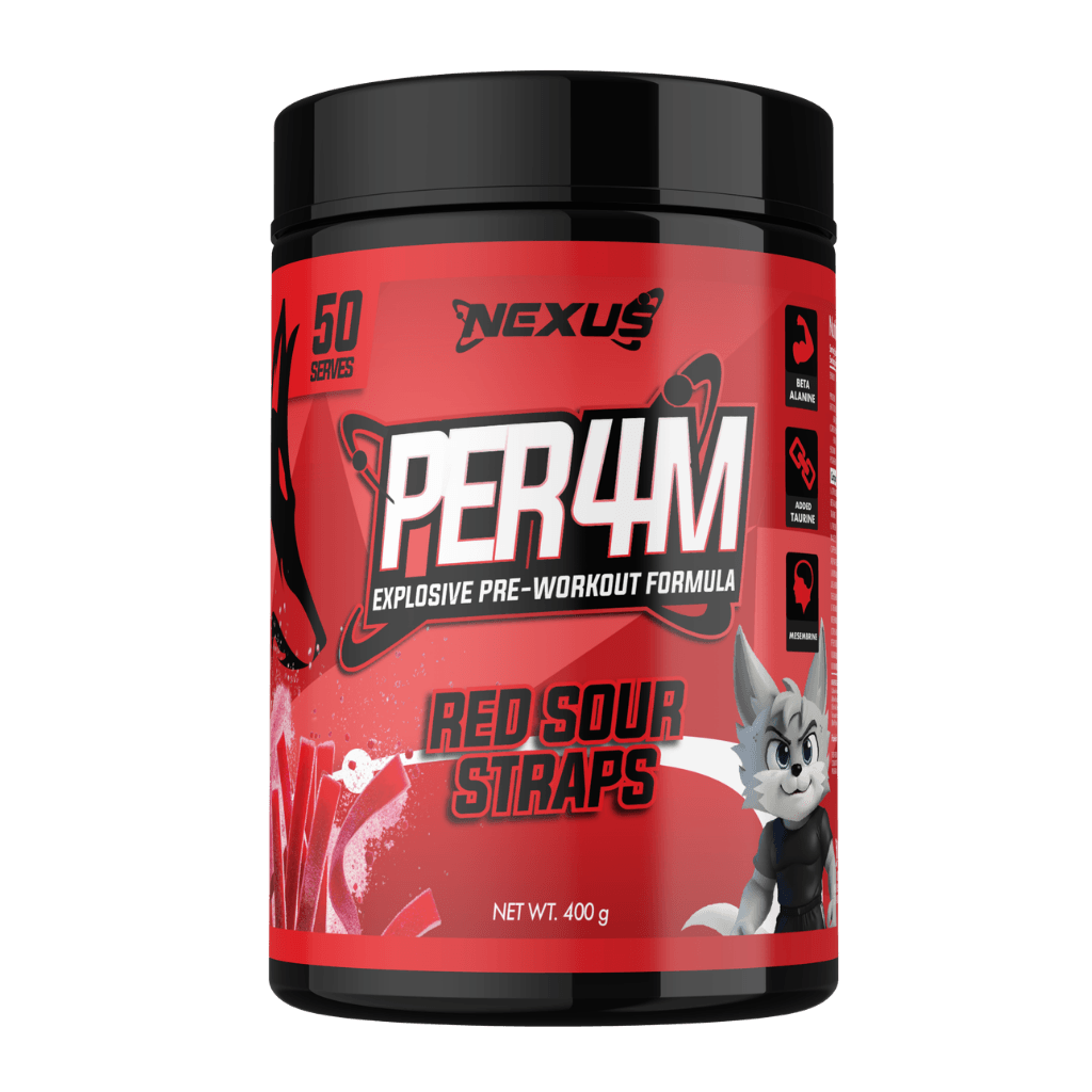 Per4m (15) & Per4m Nexus High stim pre workout 50 Serves Red Sour Straps