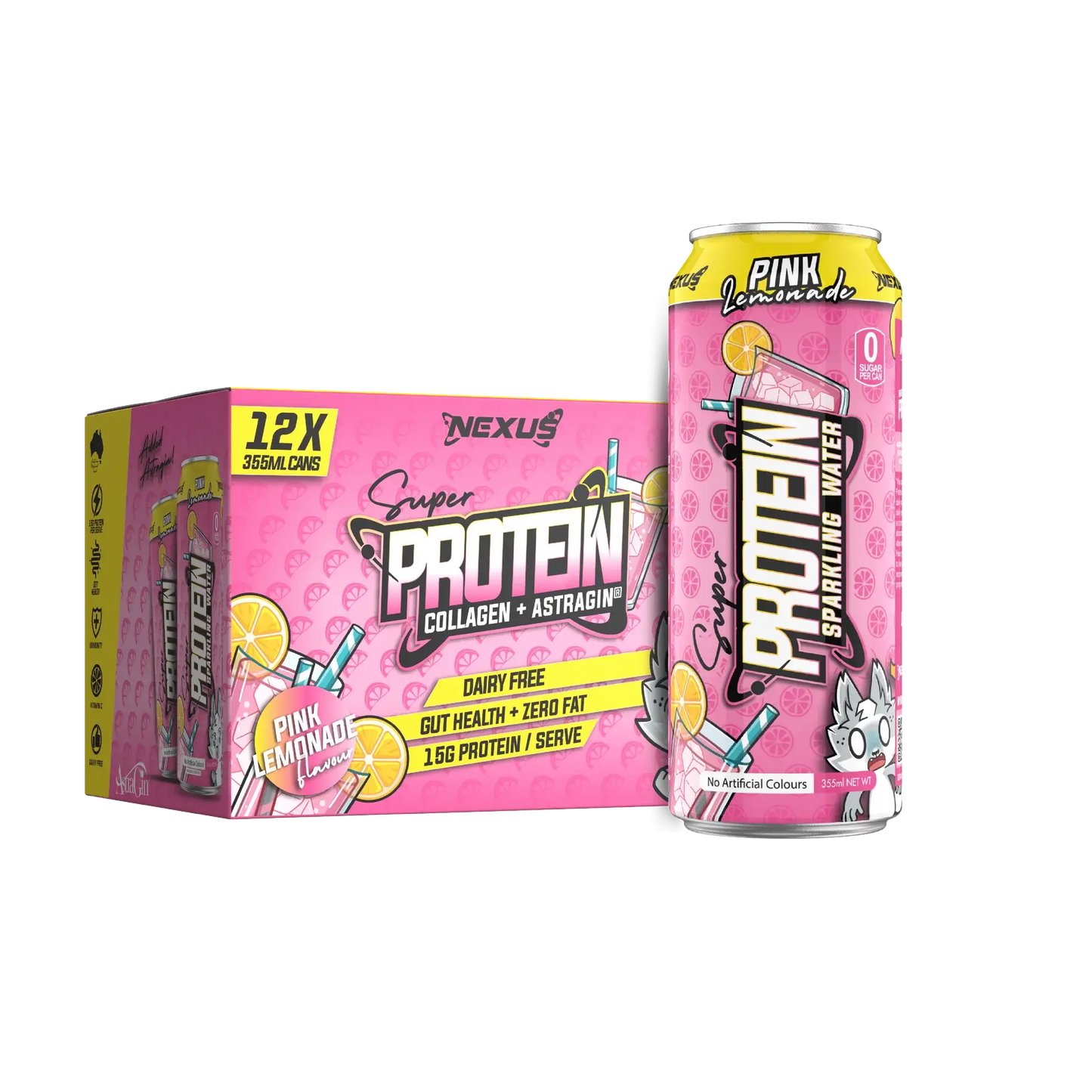 Super Protein Water RTD Nexus Protein water Box of 12 Pink Lemonade