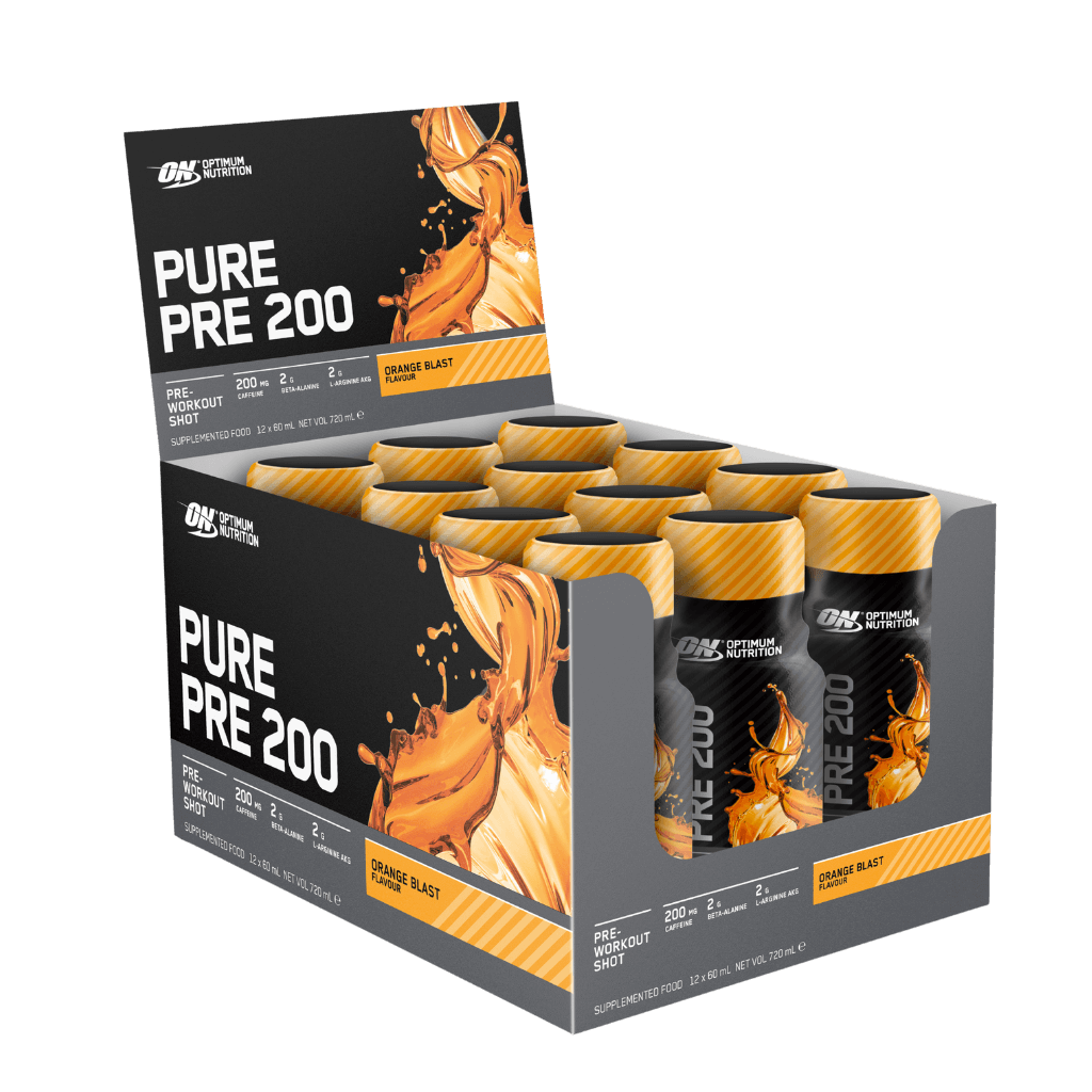 Pure Pre 200 & Pure Pre 200 Optimum Nutrition Pre workout supplements 12x60ml Orange Blast