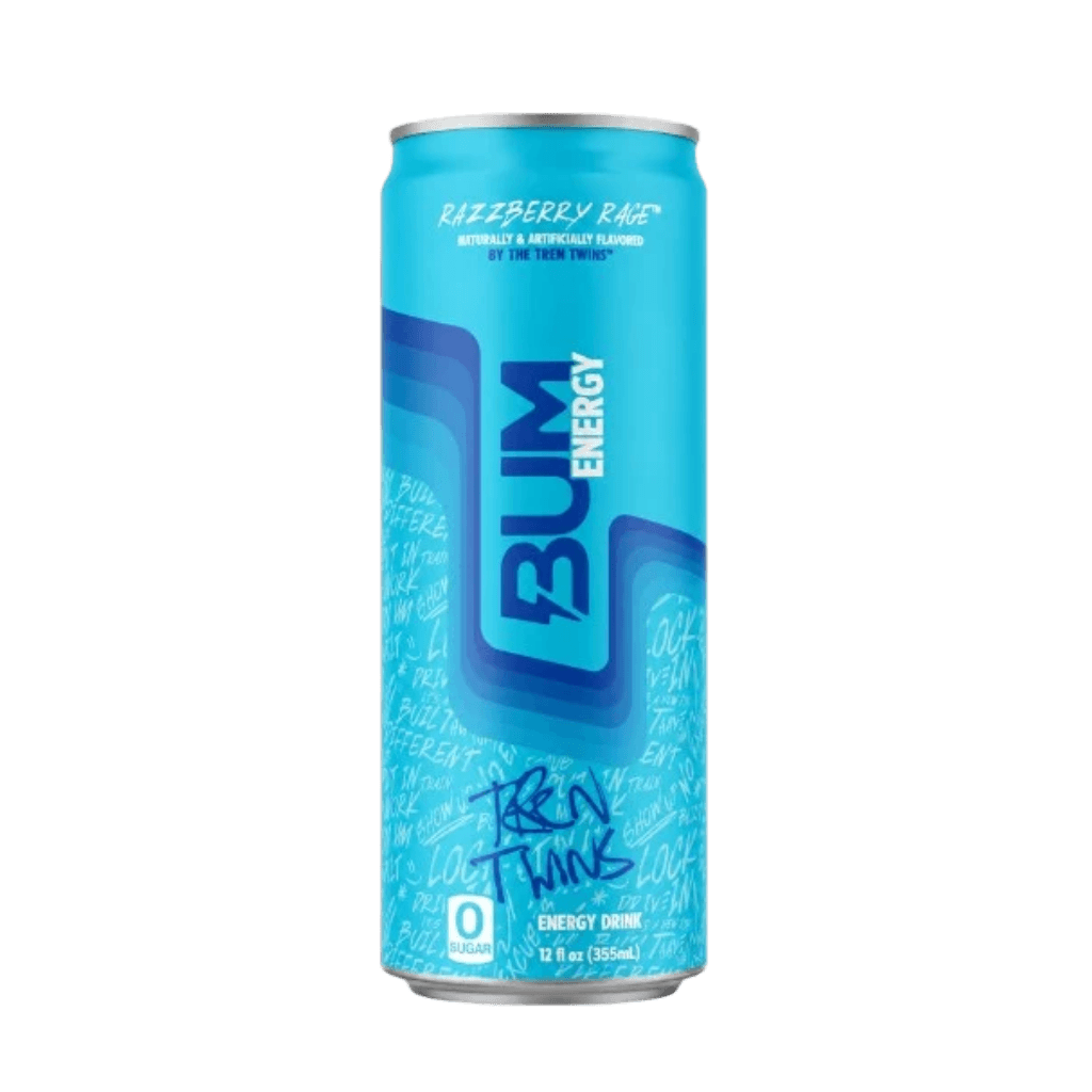 BUM Energy Drinks RAW Drinks for pre workout Case of 12 Sour Blue Raspberry (Tren Twins)