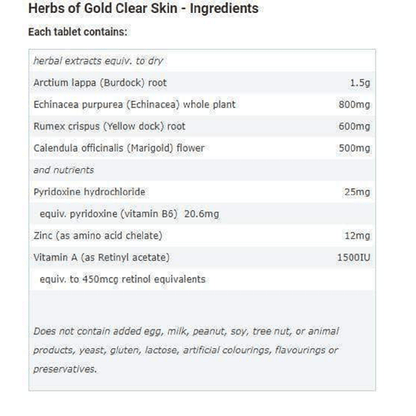 Herbs of Gold Clear Skin (60 tabs)-Herbs of Gold-Elite Supps